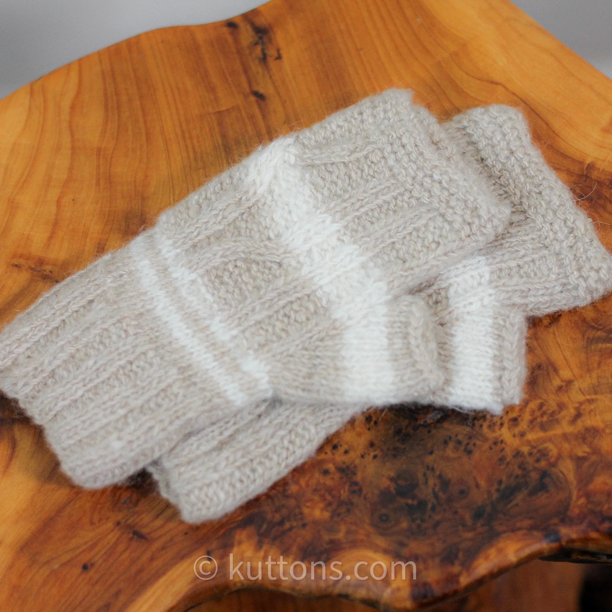 100% Pure Pashmina Cashmere Fingerless Gloves - Handknit Wristlets from Ladakh Himalayas | Cream-White