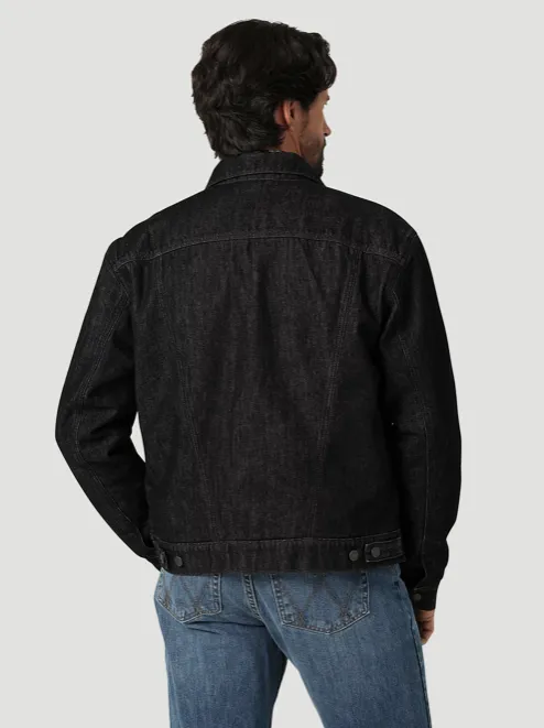 112335726- Wrangler Men’s Cowboy Cut Sherpa Lined Denim Jacket - Black Obelisk