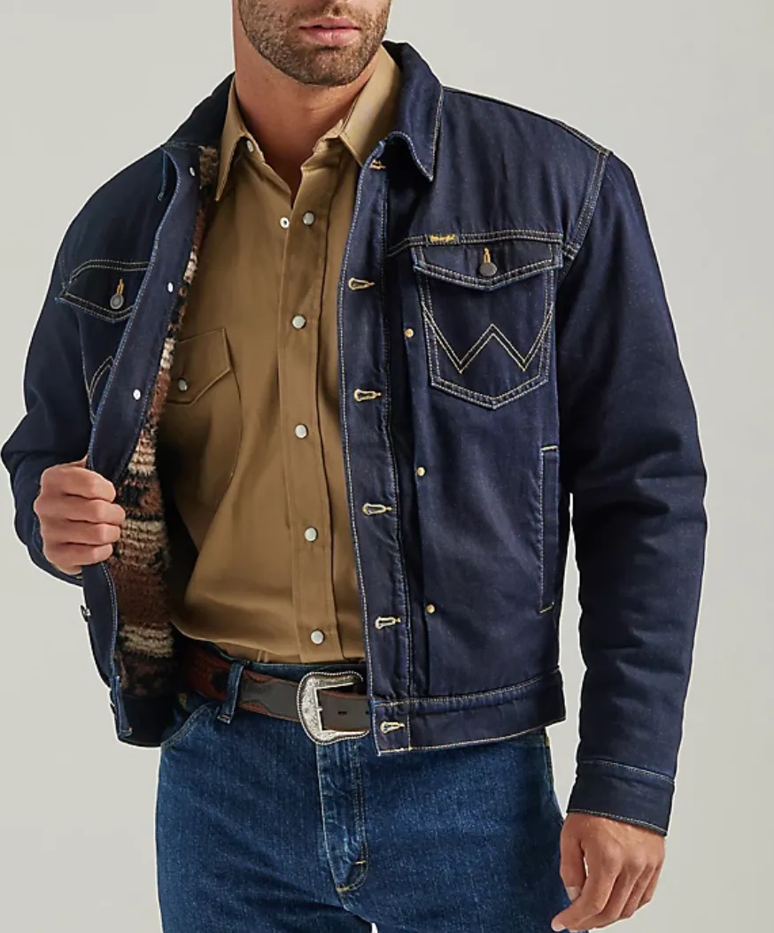 112338627 - Wrangler Men’s Western Vintage Sherpa Lined Denim Trucker Jacket - Hunter