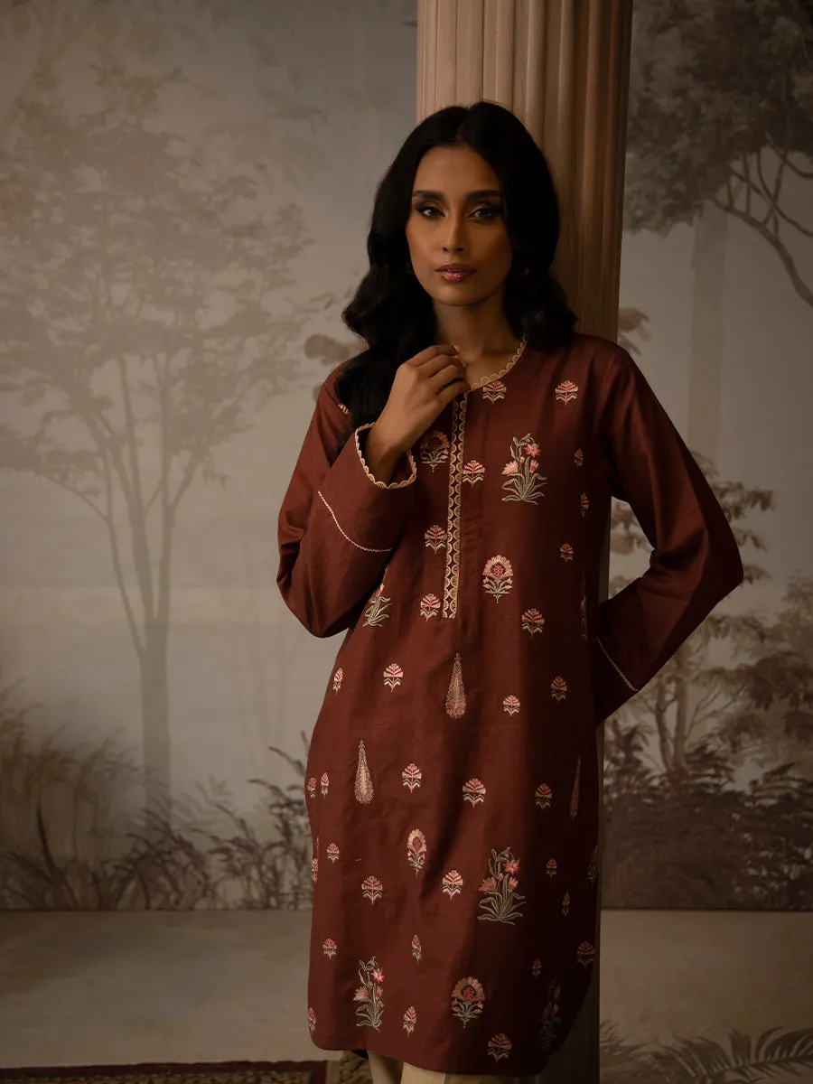 1pc Stitched Basic Dyed Embroidered Khaddar Shirt