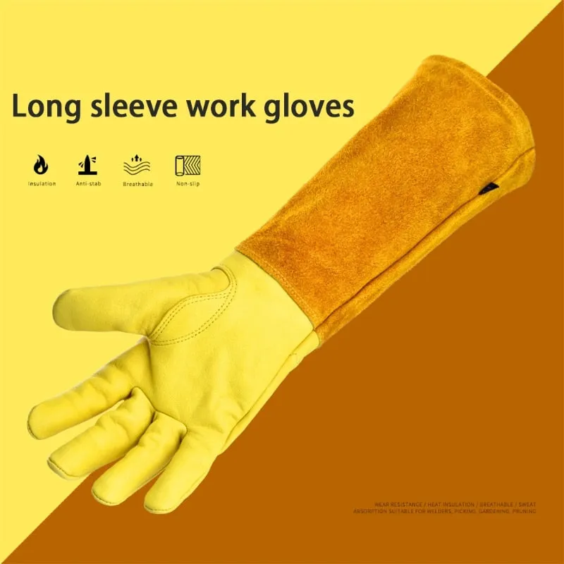 2Pcs Leather Breathable Gauntlet Gloves Rose Pruning Long Sleeve Gloves for Men and Women Best Gardening Glove Garden Gifts