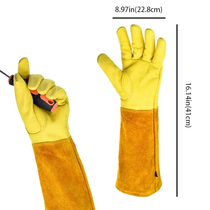 2Pcs Leather Breathable Gauntlet Gloves Rose Pruning Long Sleeve Gloves for Men and Women Best Gardening Glove Garden Gifts