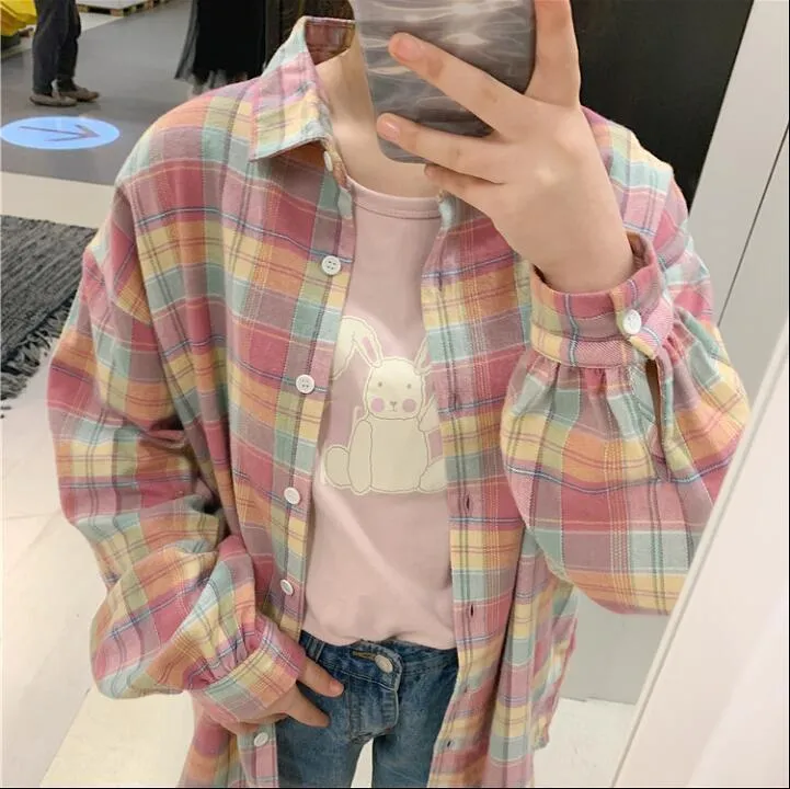 AESTHETIC CUTE PINK RAINBOW SHIRT