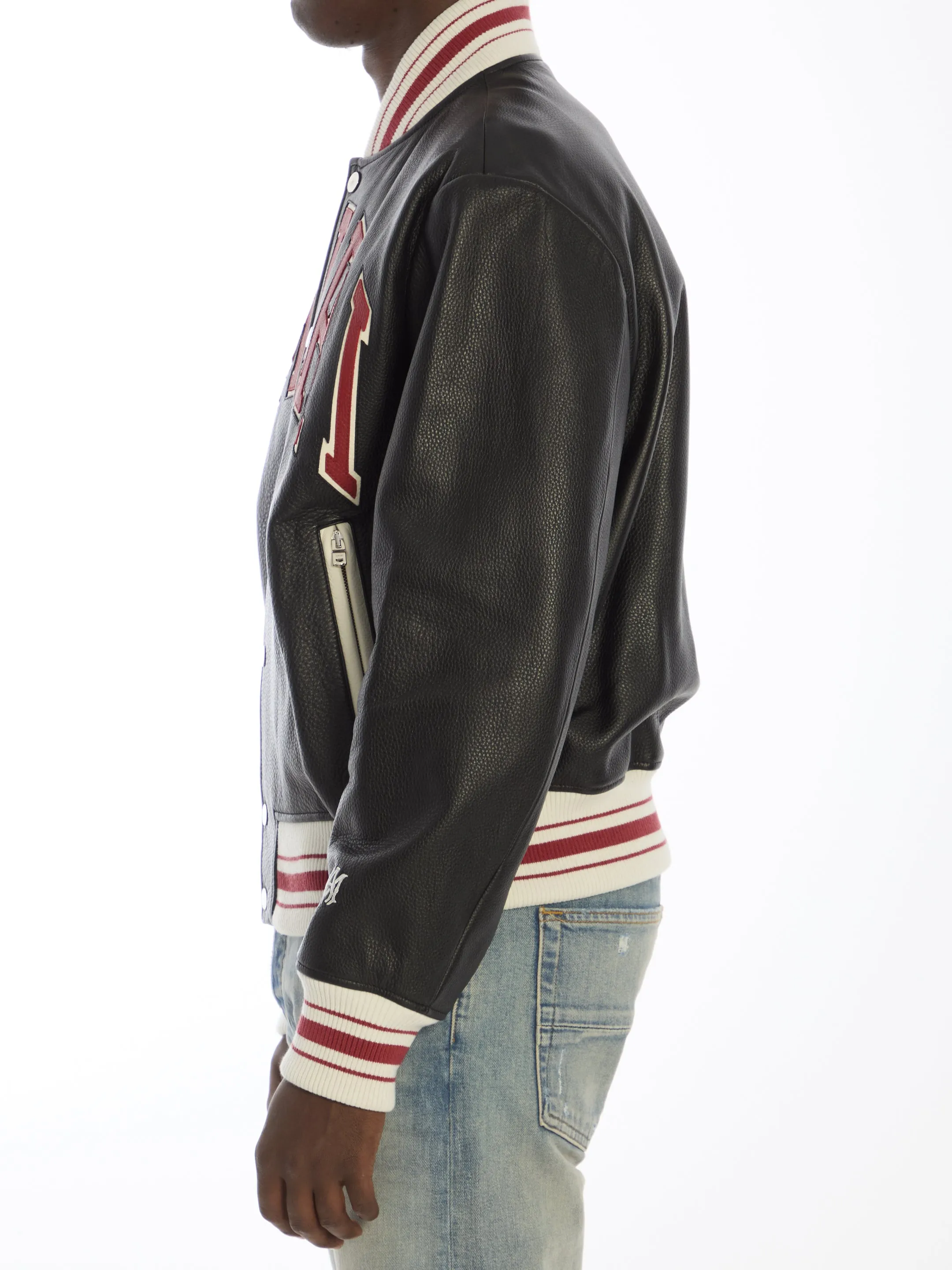 Amiri Varsity Logo Leather Bomber Jacket