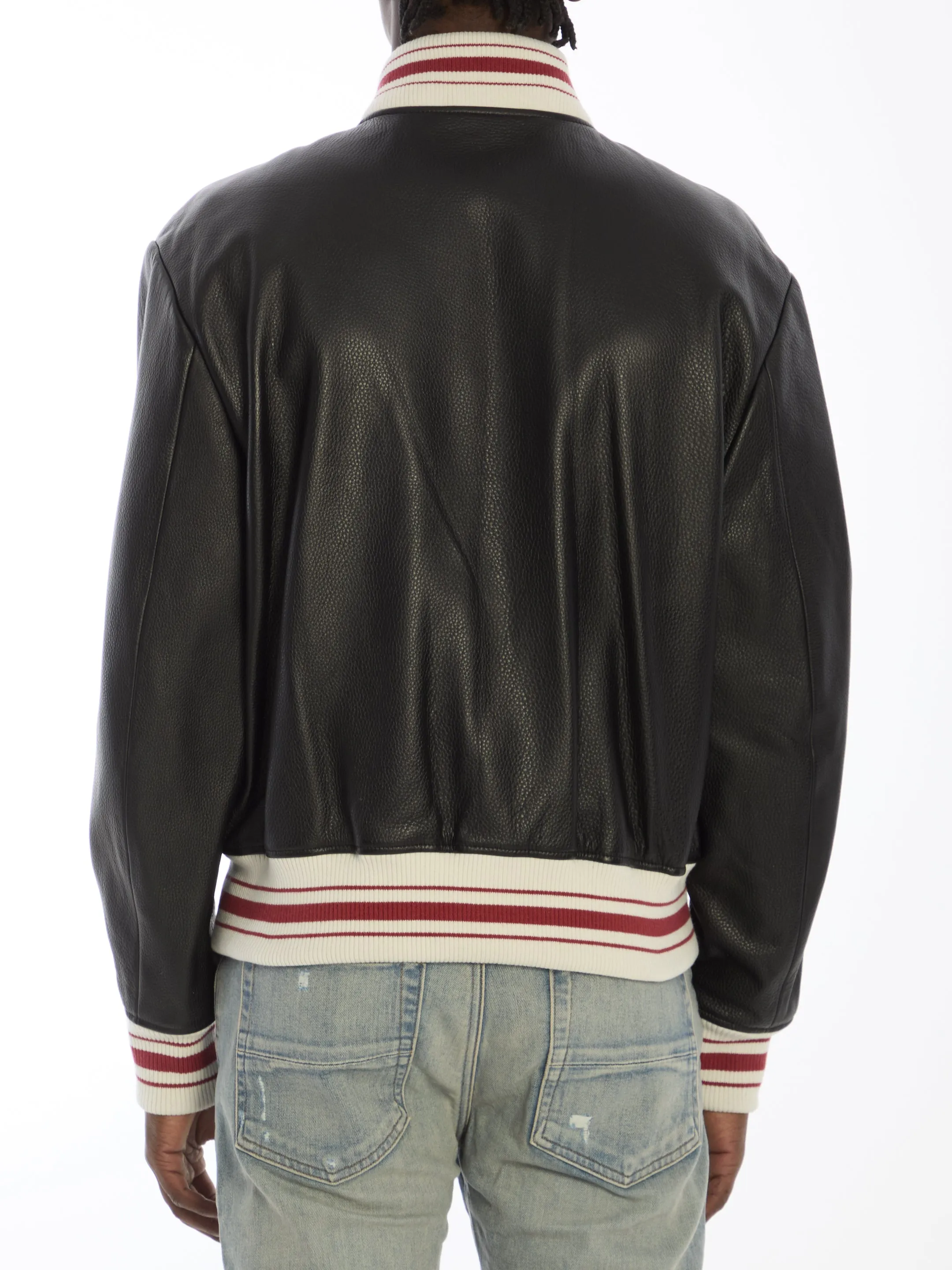 Amiri Varsity Logo Leather Bomber Jacket