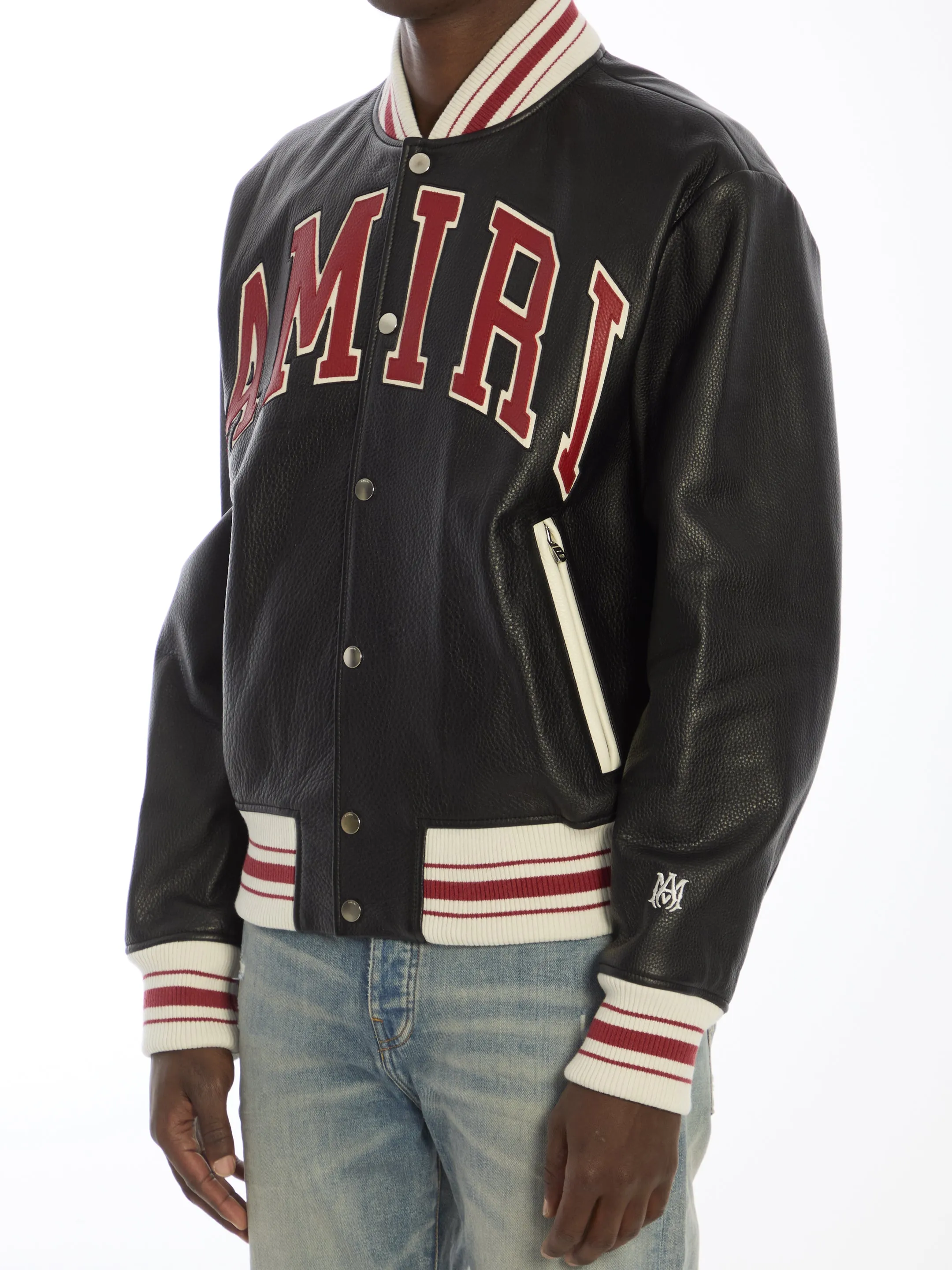 Amiri Varsity Logo Leather Bomber Jacket