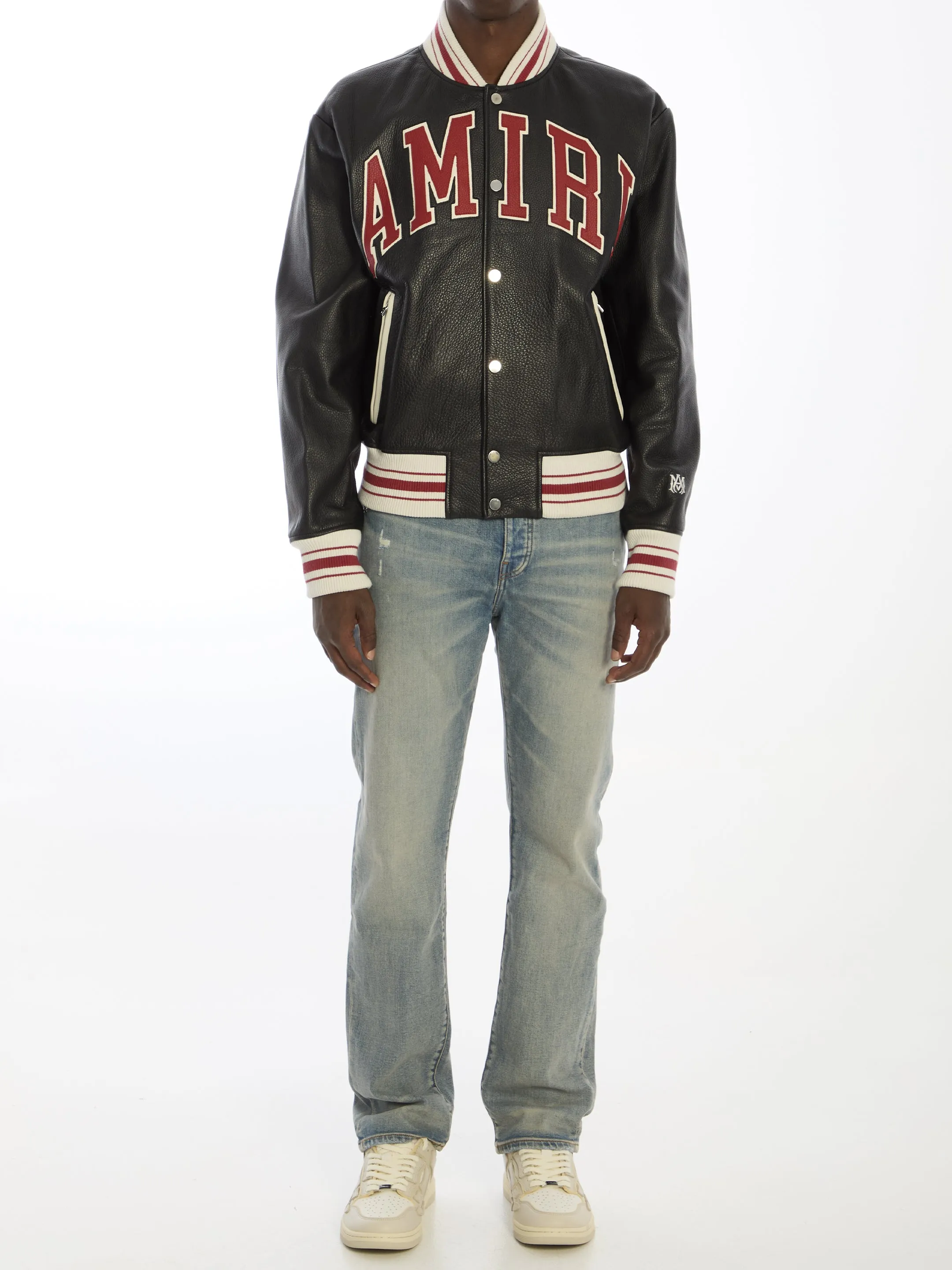 Amiri Varsity Logo Leather Bomber Jacket