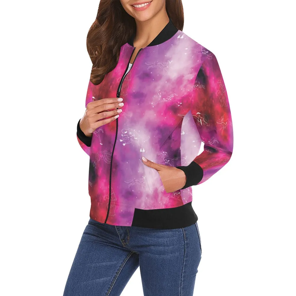 Animal Ancestors 8 Gaseous Clouds Pink and Red Bomber Jacket for Women