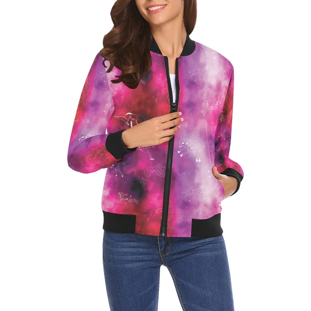 Animal Ancestors 8 Gaseous Clouds Pink and Red Bomber Jacket for Women