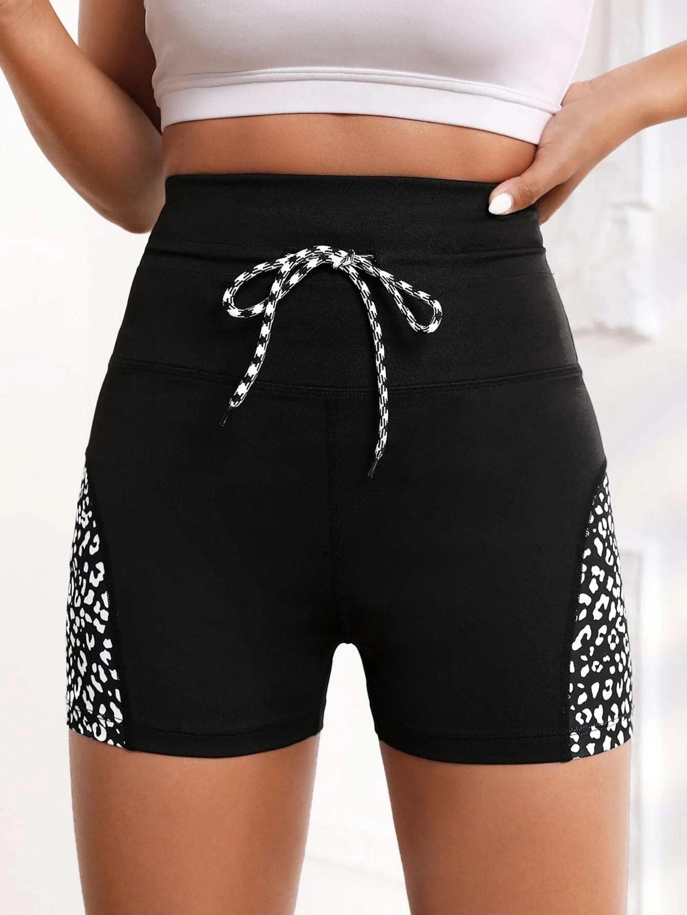 Annabella Leopard Drawstring Workout Shorts