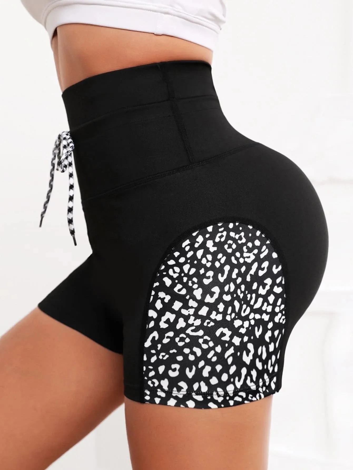 Annabella Leopard Drawstring Workout Shorts