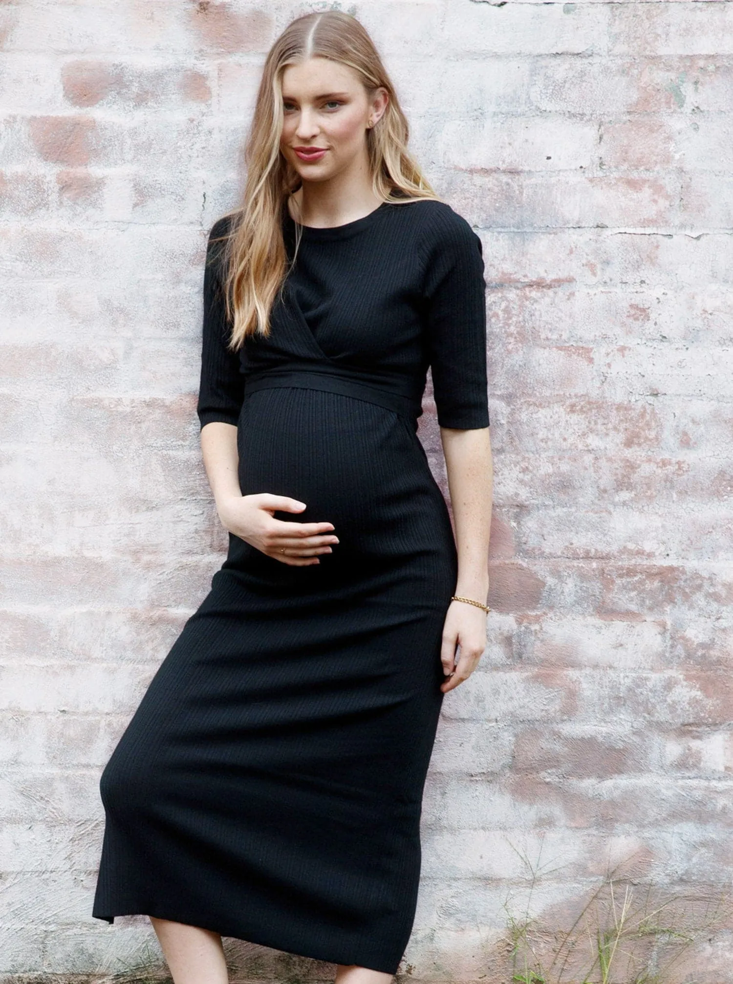 Annabella Maternity Wool Blend Knit Dress in Black