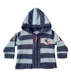 Baby Boy Hooded Knitted Cardigan Blue Striped (6mths)