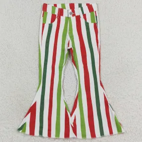 Baby Girls jeans Pants Christmas Stripes Bell Flare Denim Pants P0484