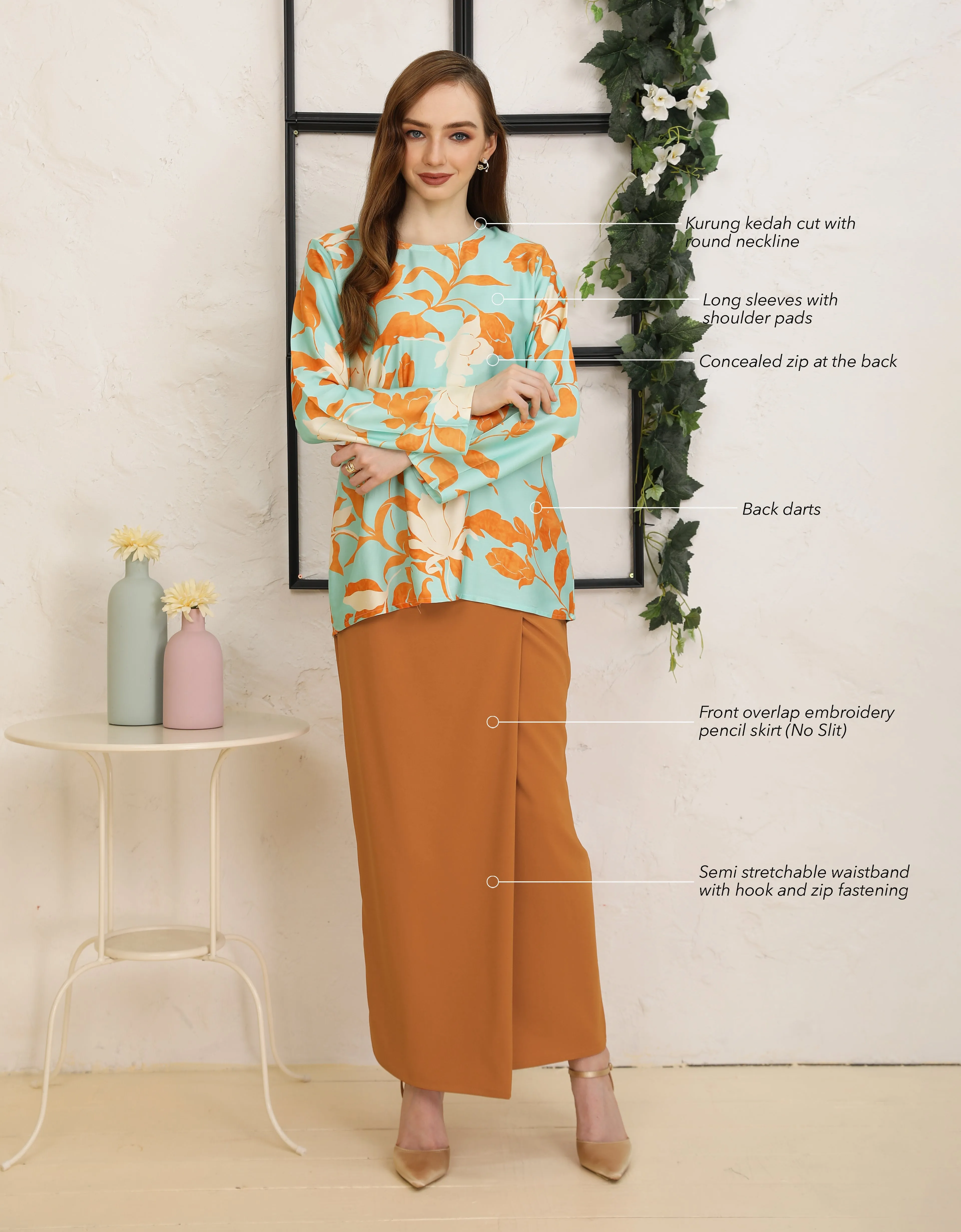 BAJU KURUNG KEDAH JESLYN (BRICK ORANGE)