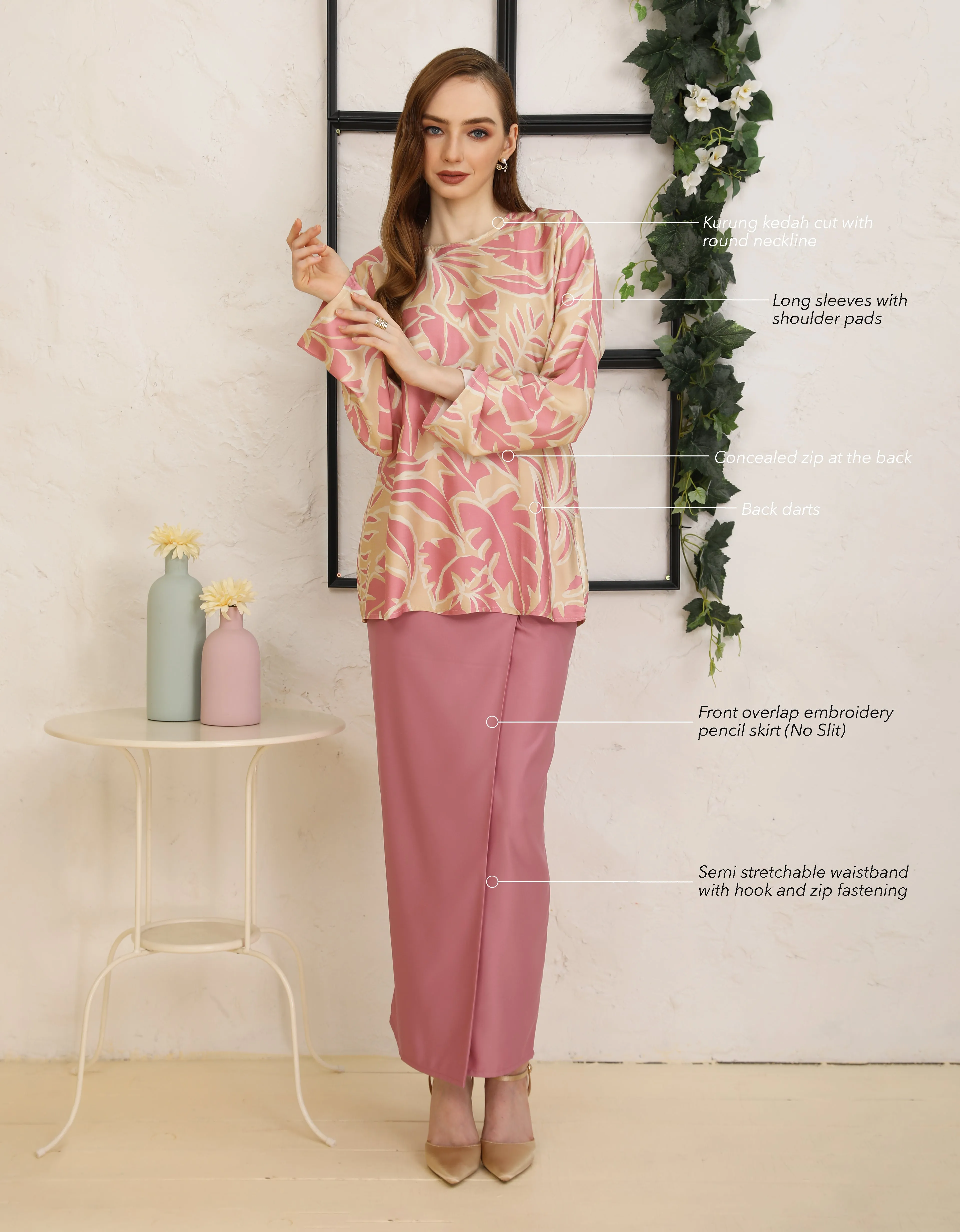 BAJU KURUNG KEDAH JESLYN (CARNATION PINK)