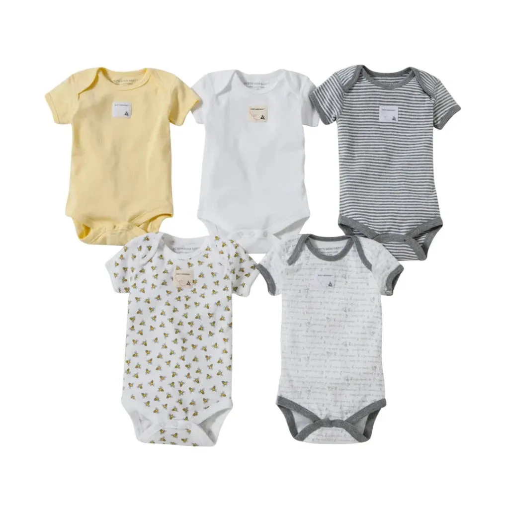 Bee Essentials Organic Short Sleeve Bodysuit - Set of 5 Sunshine