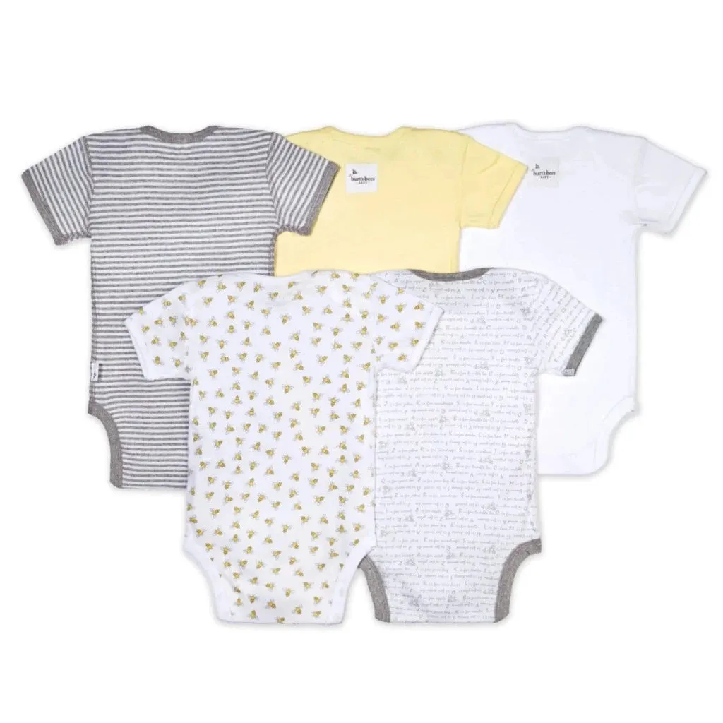 Bee Essentials Organic Short Sleeve Bodysuit - Set of 5 Sunshine