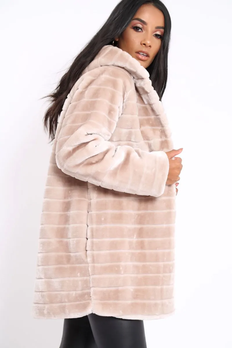 Beige Soft Faux Fur Hooded Coat - Kila