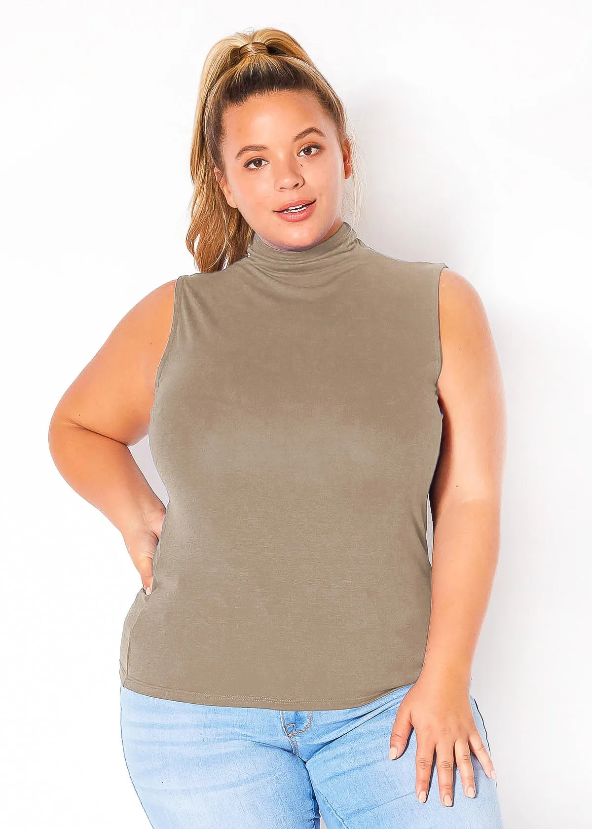 Bellatrix Plus Size Women's Sleeveless Turtle Neck Top