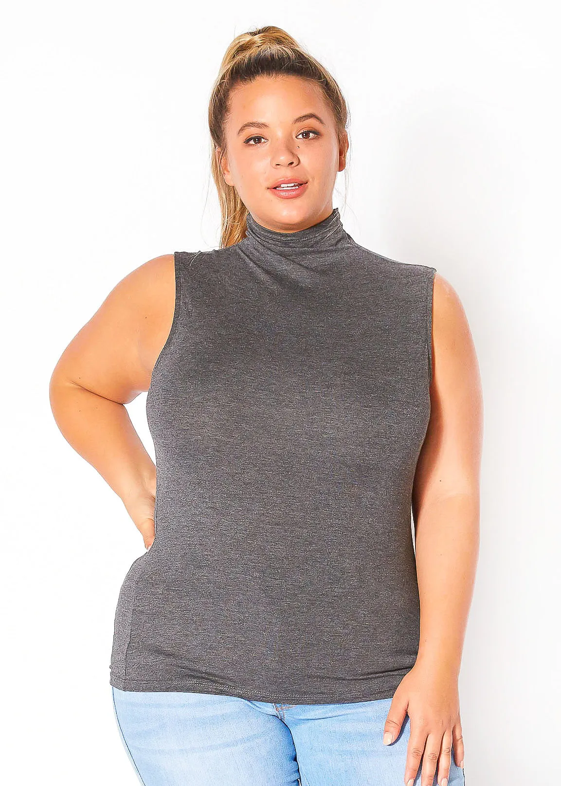 Bellatrix Plus Size Women's Sleeveless Turtle Neck Top