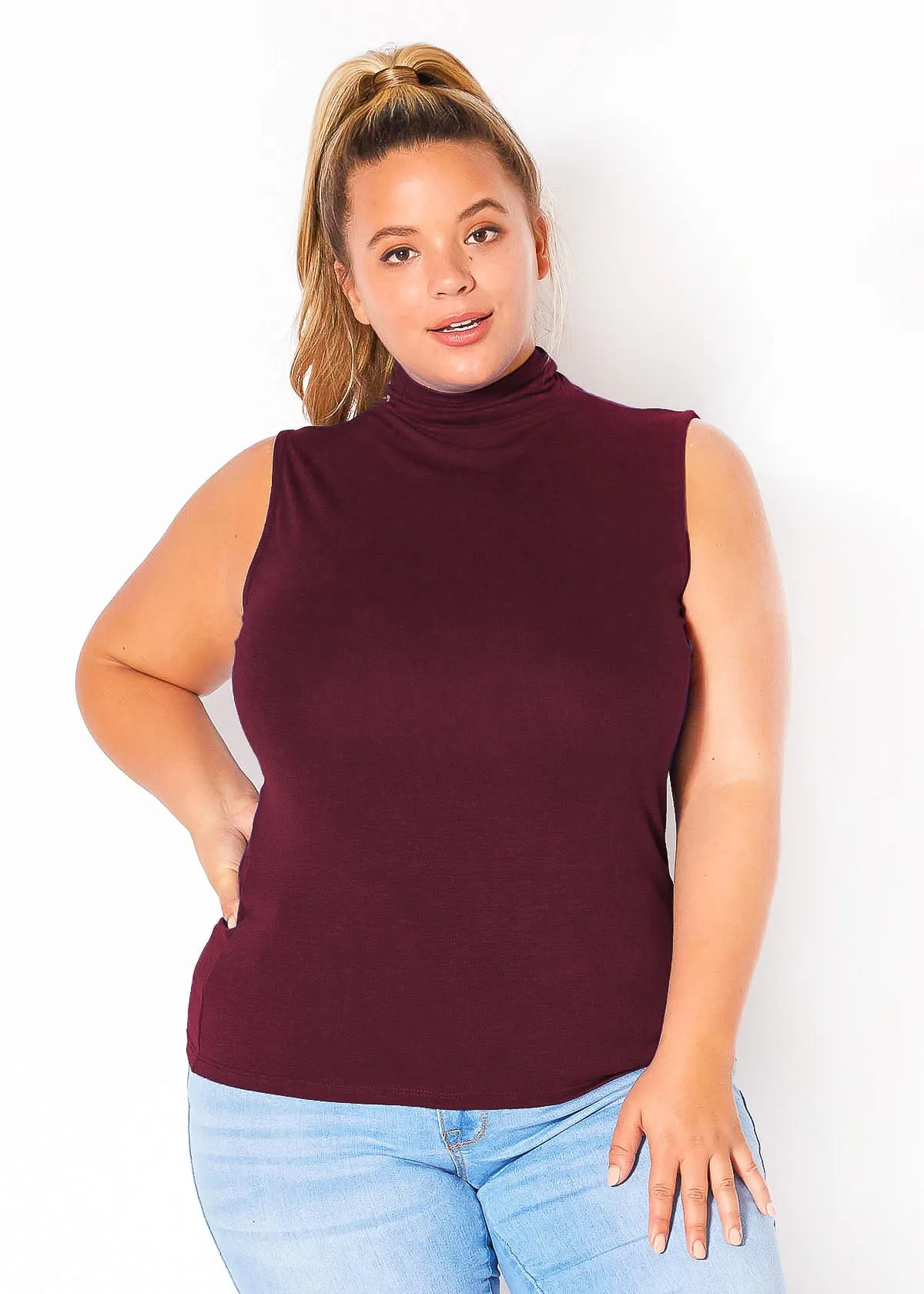 Bellatrix Plus Size Women's Sleeveless Turtle Neck Top