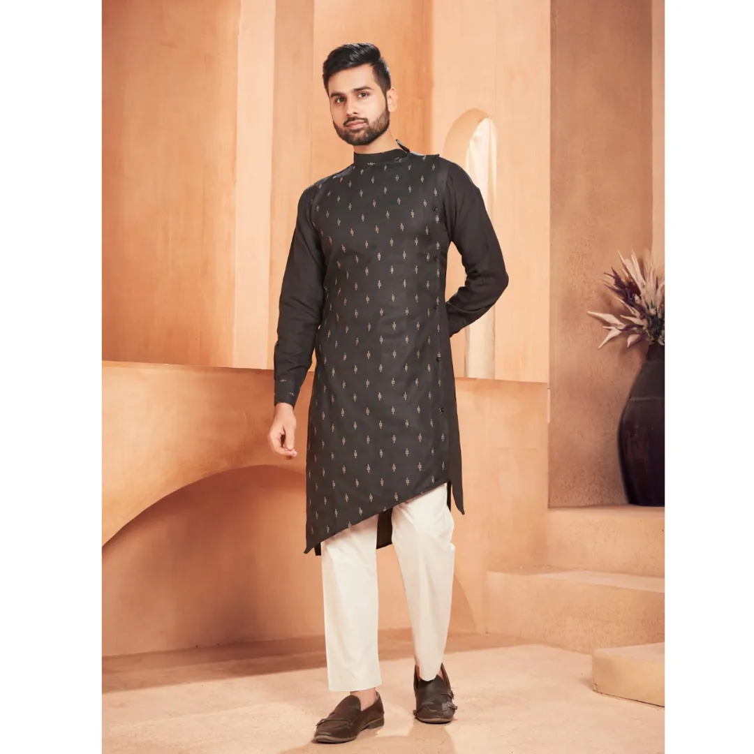 Black Ethnic Cotton Men's Kurta Pajama