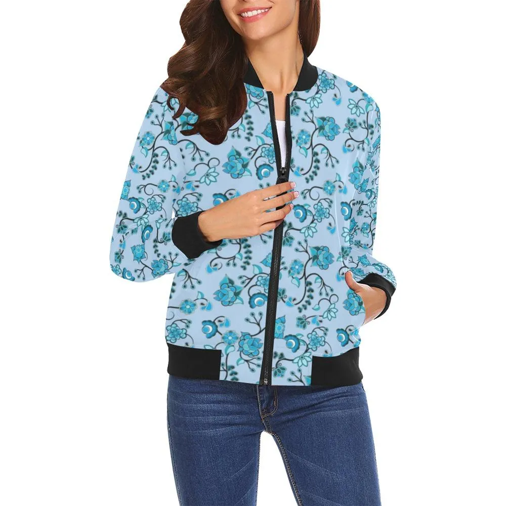 Blue Floral Amour Bomber Jacket for Women