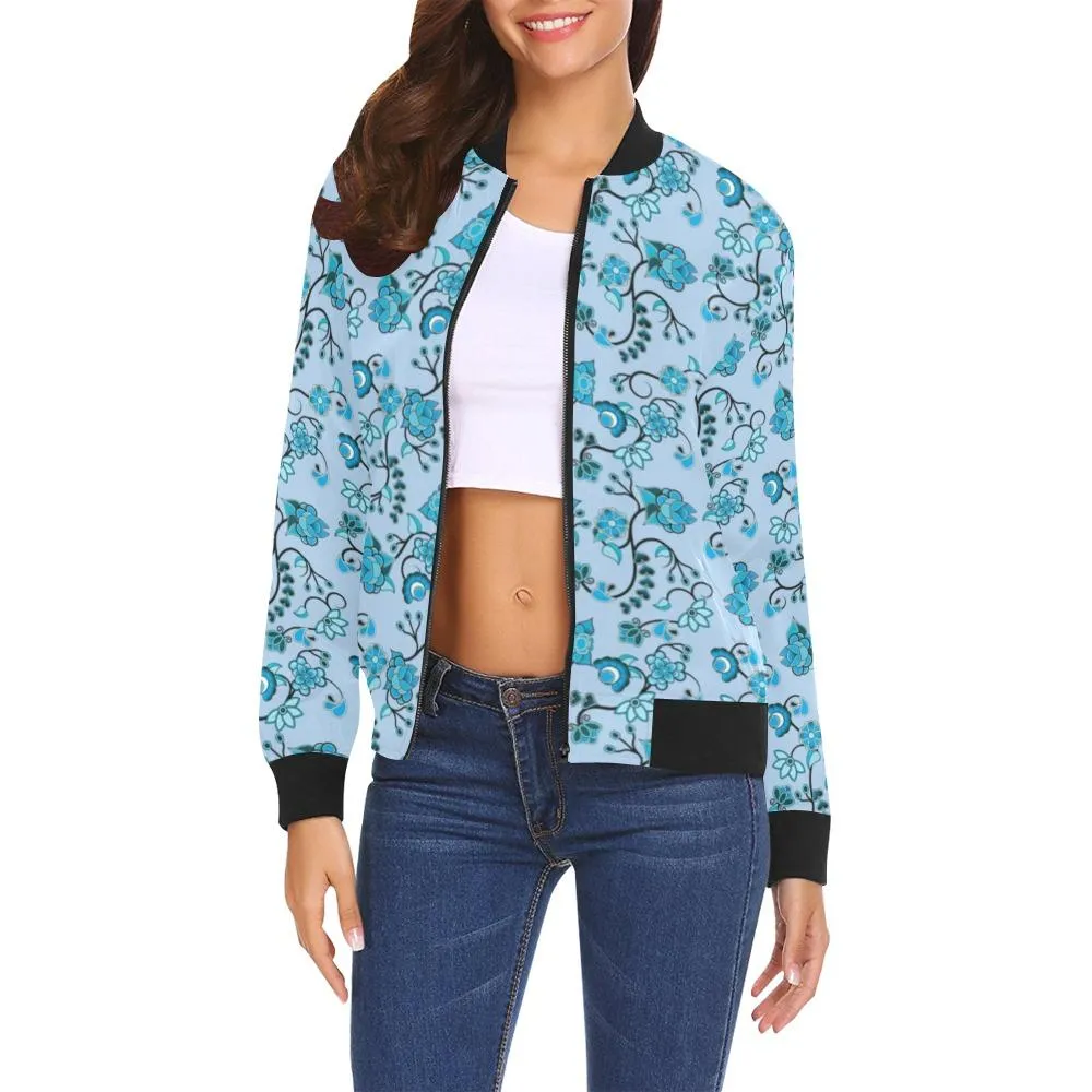 Blue Floral Amour Bomber Jacket for Women