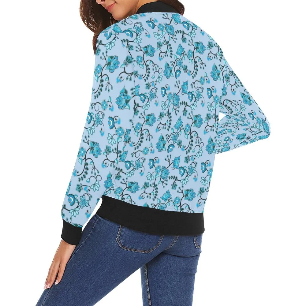 Blue Floral Amour Bomber Jacket for Women