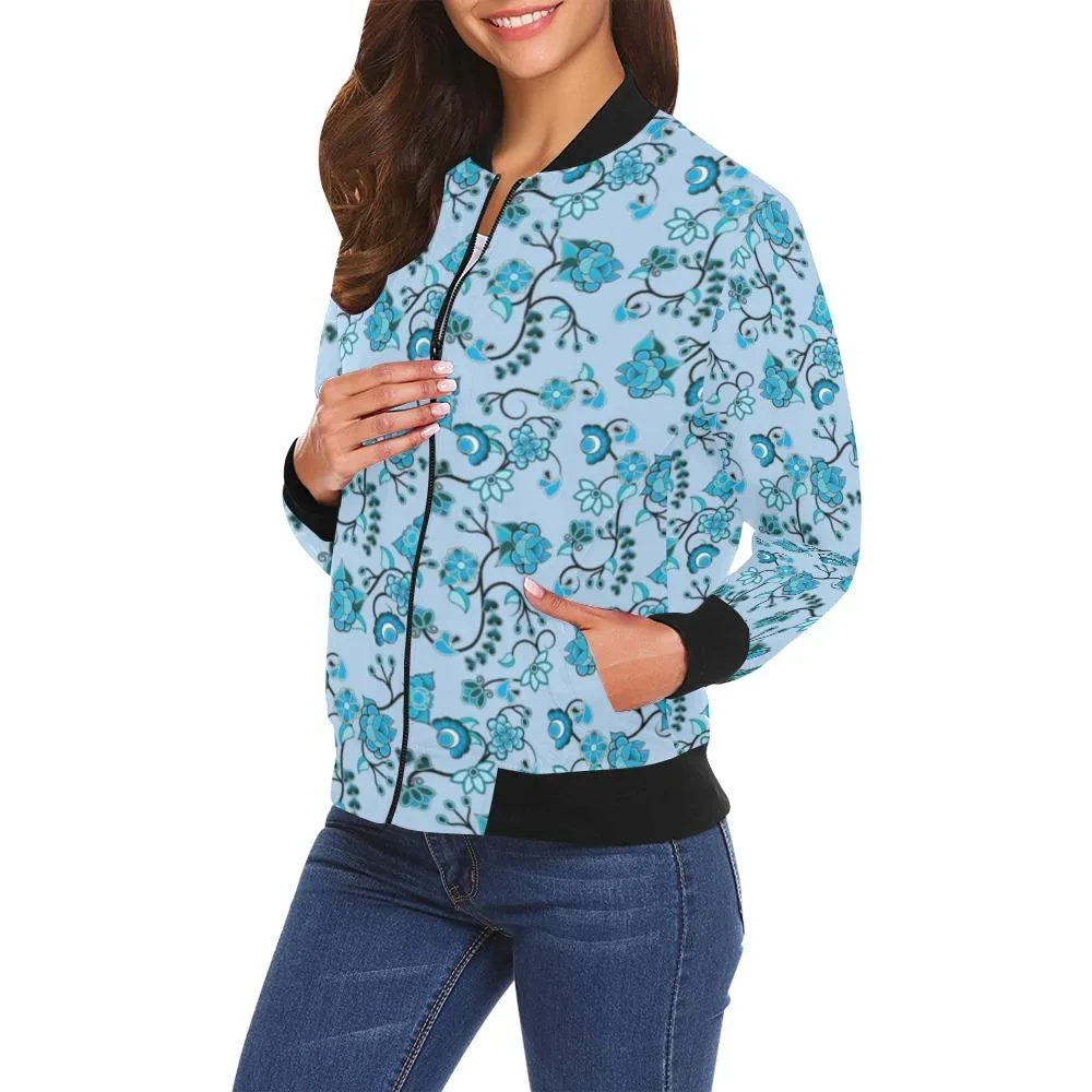 Blue Floral Amour Bomber Jacket for Women