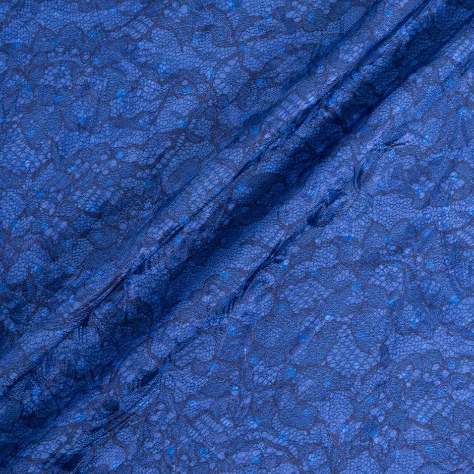 Blue Lace Printed Periwinkle Blue Silk & Cotton Blend Cloqué