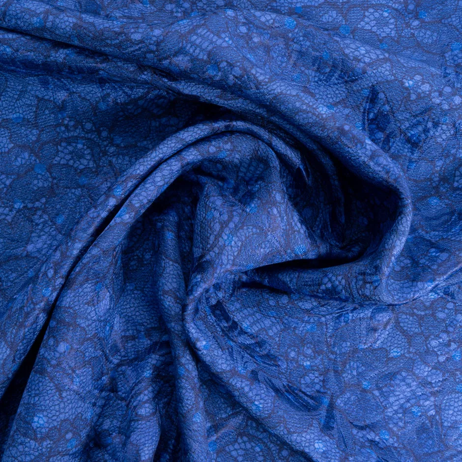 Blue Lace Printed Periwinkle Blue Silk & Cotton Blend Cloqué