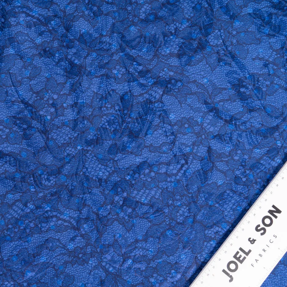 Blue Lace Printed Periwinkle Blue Silk & Cotton Blend Cloqué