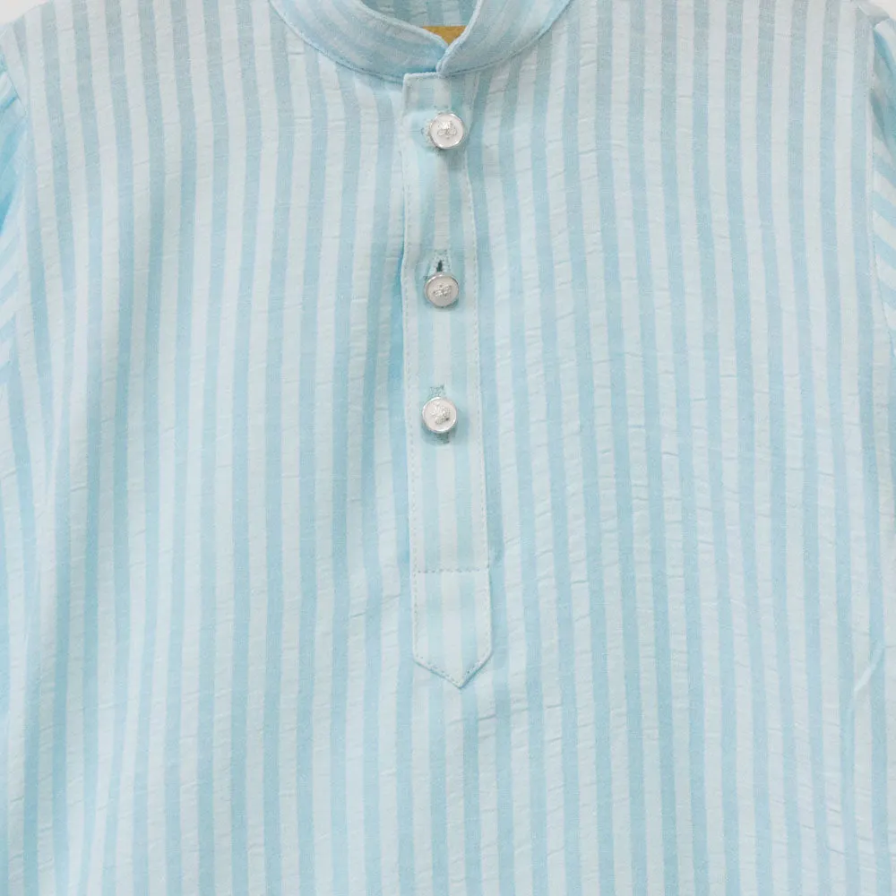 Blue Striped Kurta With White Pajama