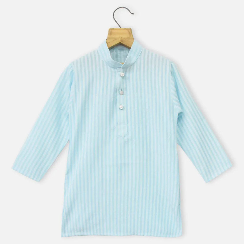 Blue Striped Kurta With White Pajama