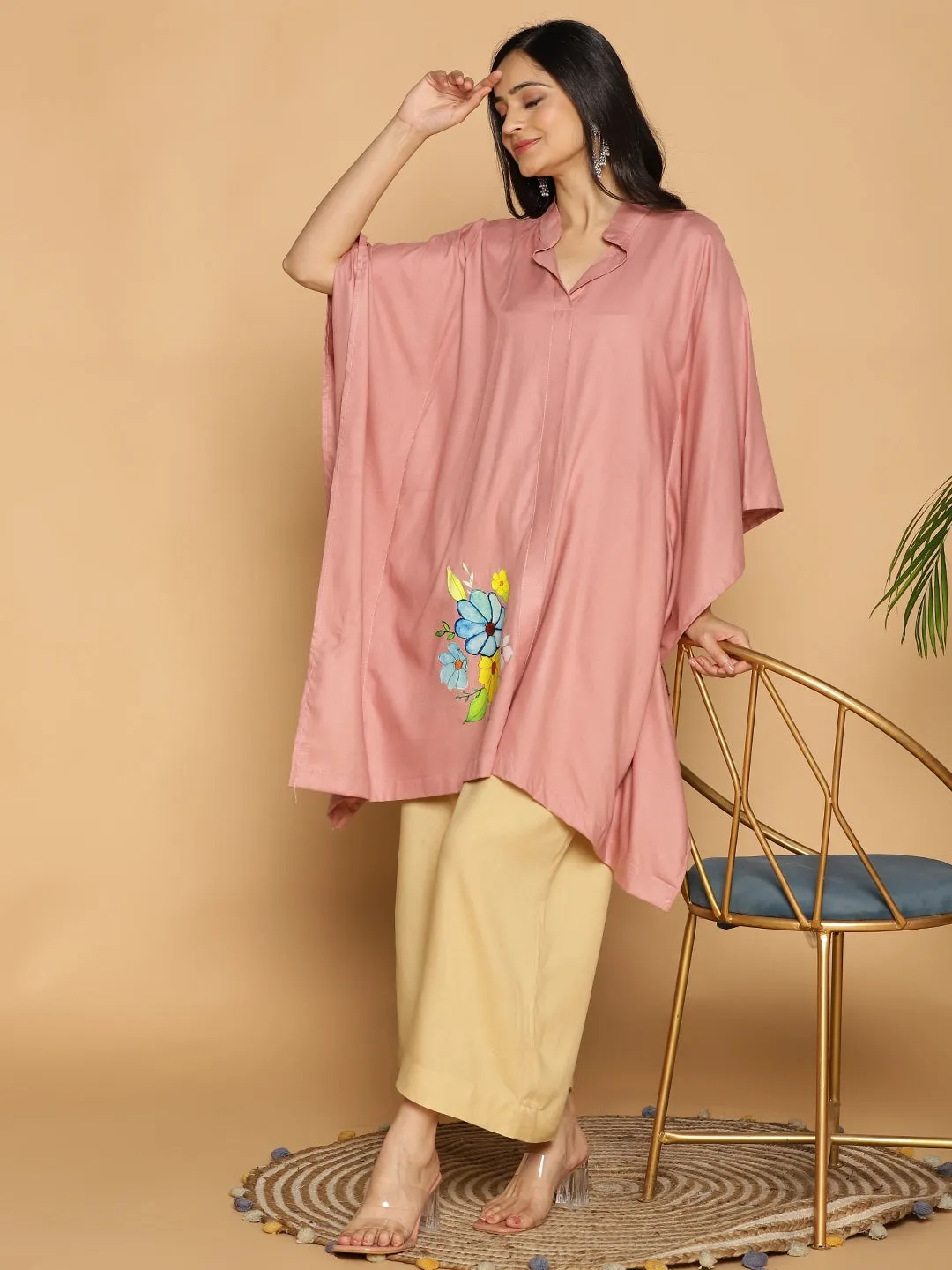 Blush Rayon MandarinKurta - FloralMelange