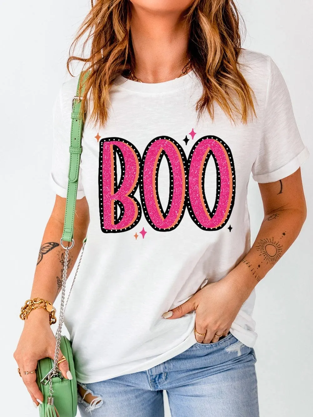 BOO Letter Graphic Tee - White Shift Silhouette