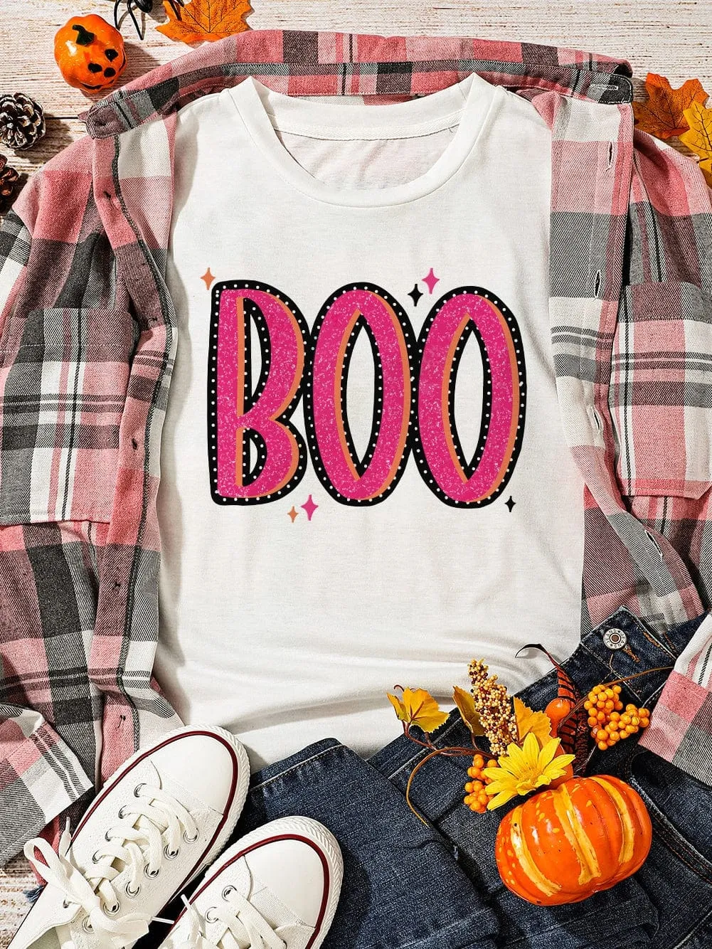 BOO Letter Graphic Tee - White Shift Silhouette