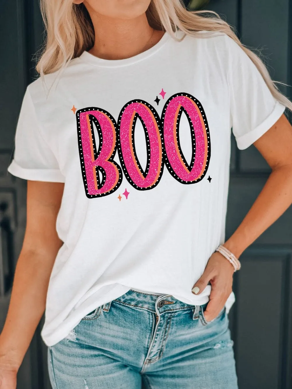 BOO Letter Graphic Tee - White Shift Silhouette