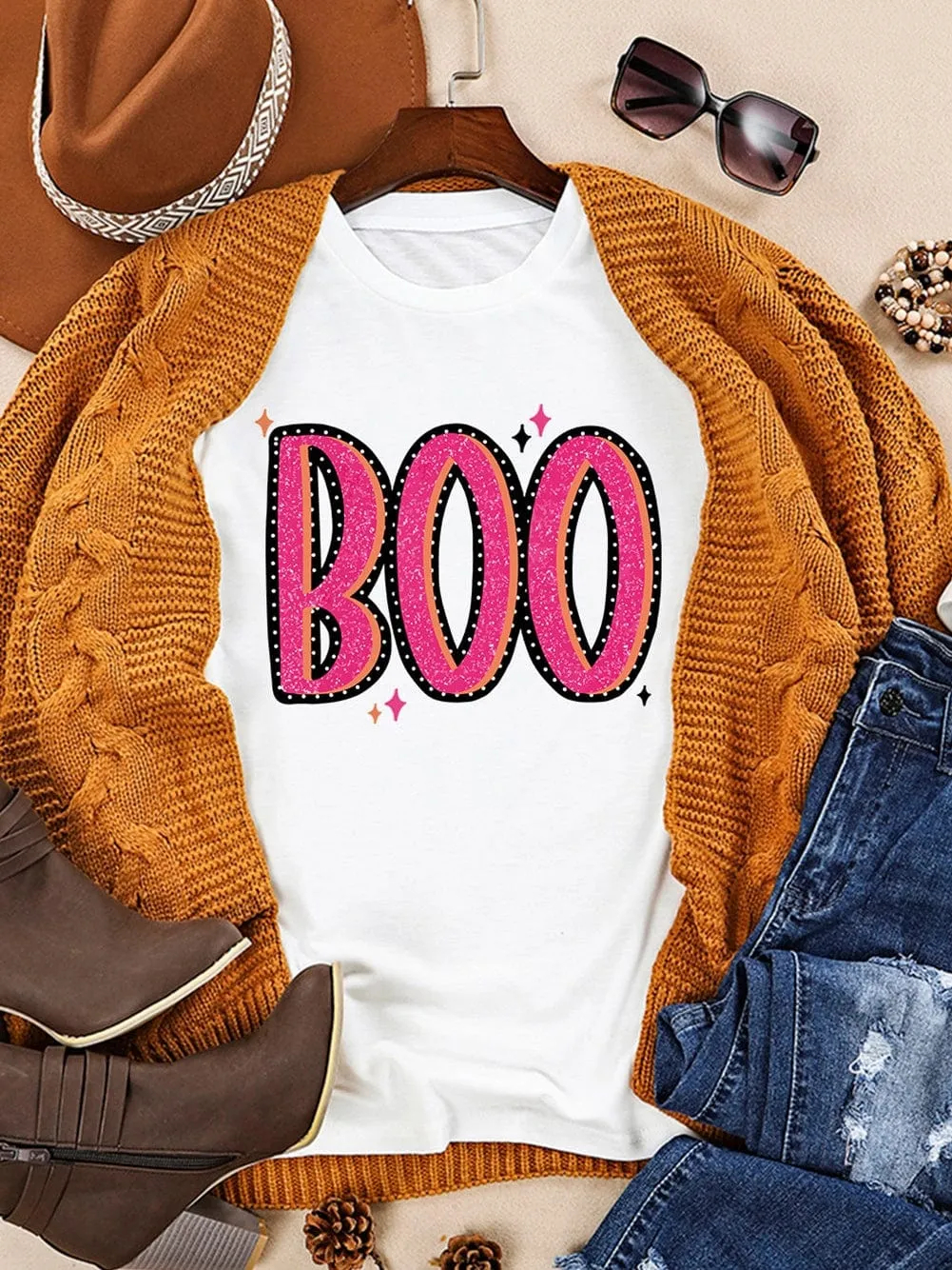 BOO Letter Graphic Tee - White Shift Silhouette