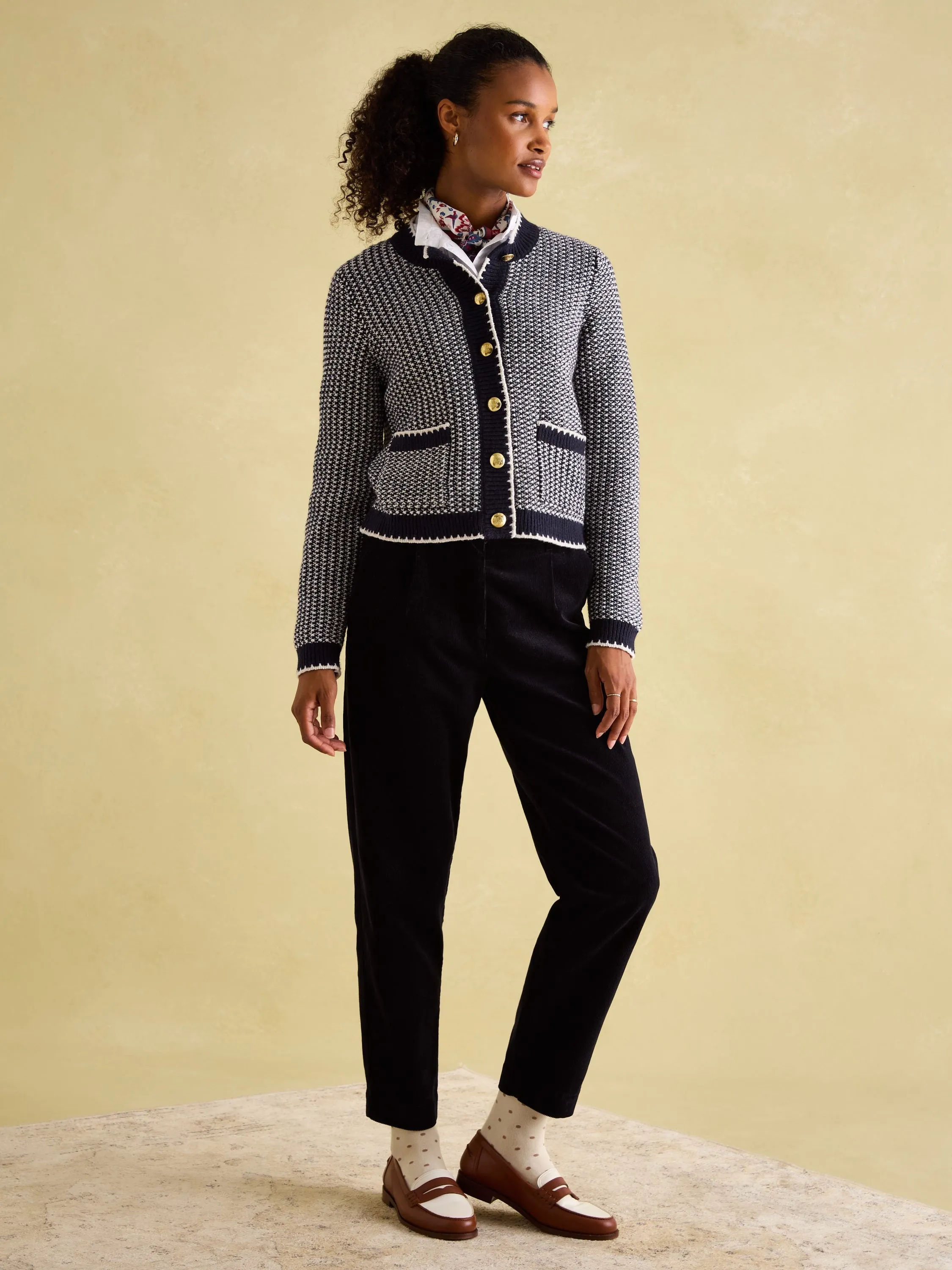 Bridget Navy Button Through Textured Cardigan