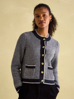 Bridget Navy Button Through Textured Cardigan