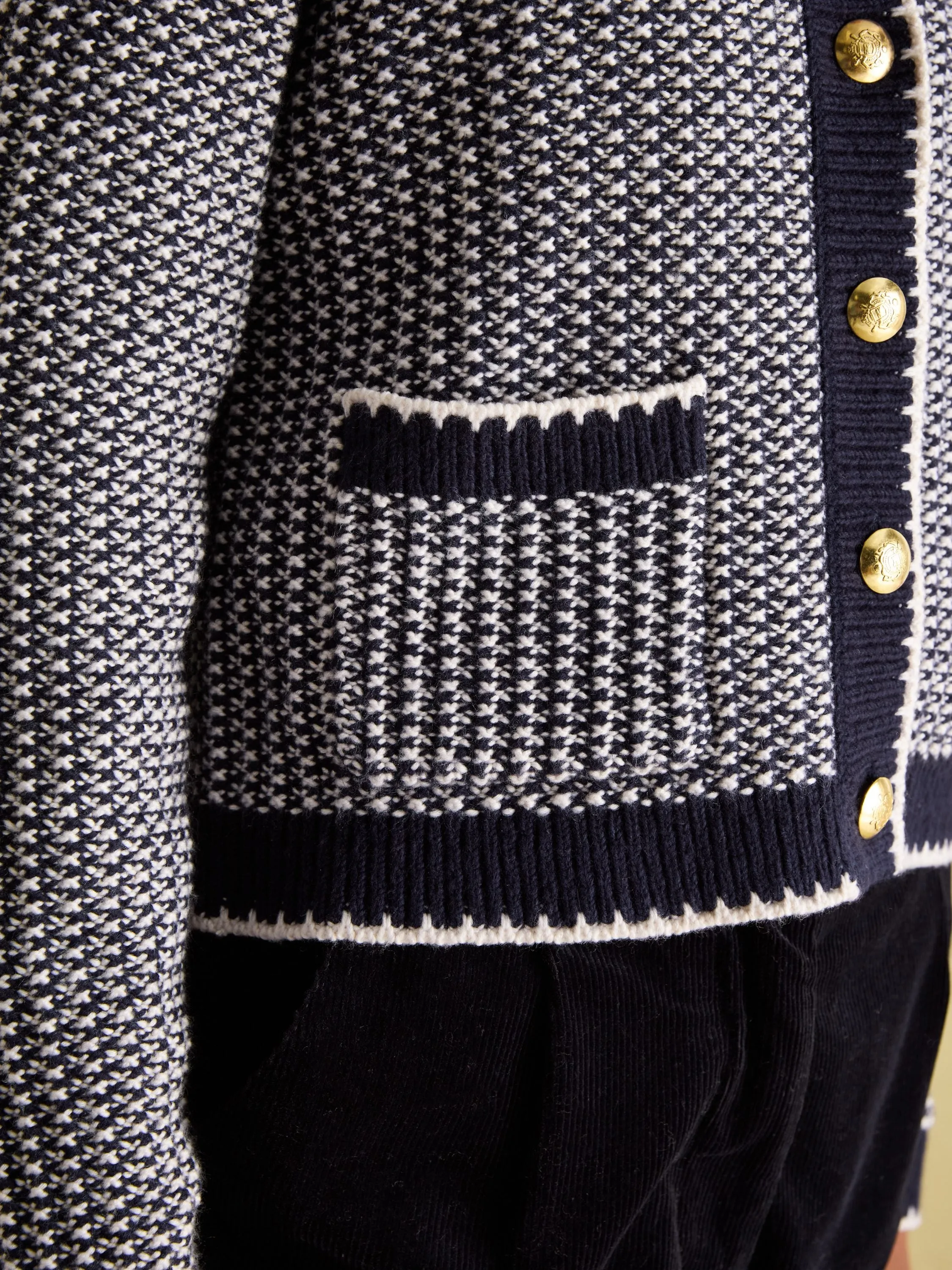 Bridget Navy Button Through Textured Cardigan