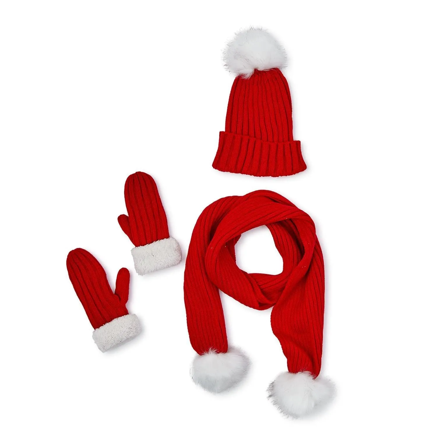 Bright Red Hat Scarf & Mitten Set