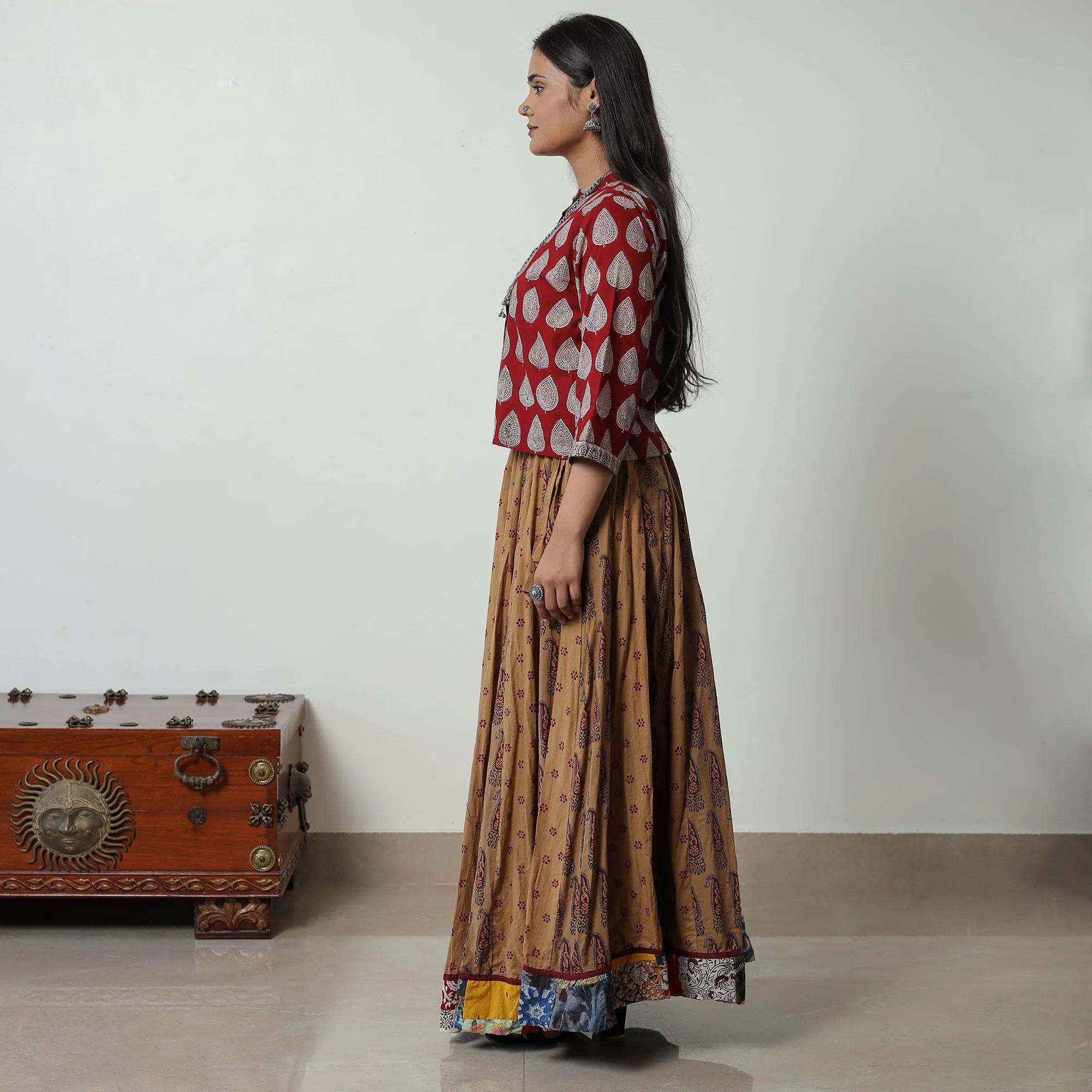 Brown - Bagh Print Skirt with 24 Kali Patchwork 16