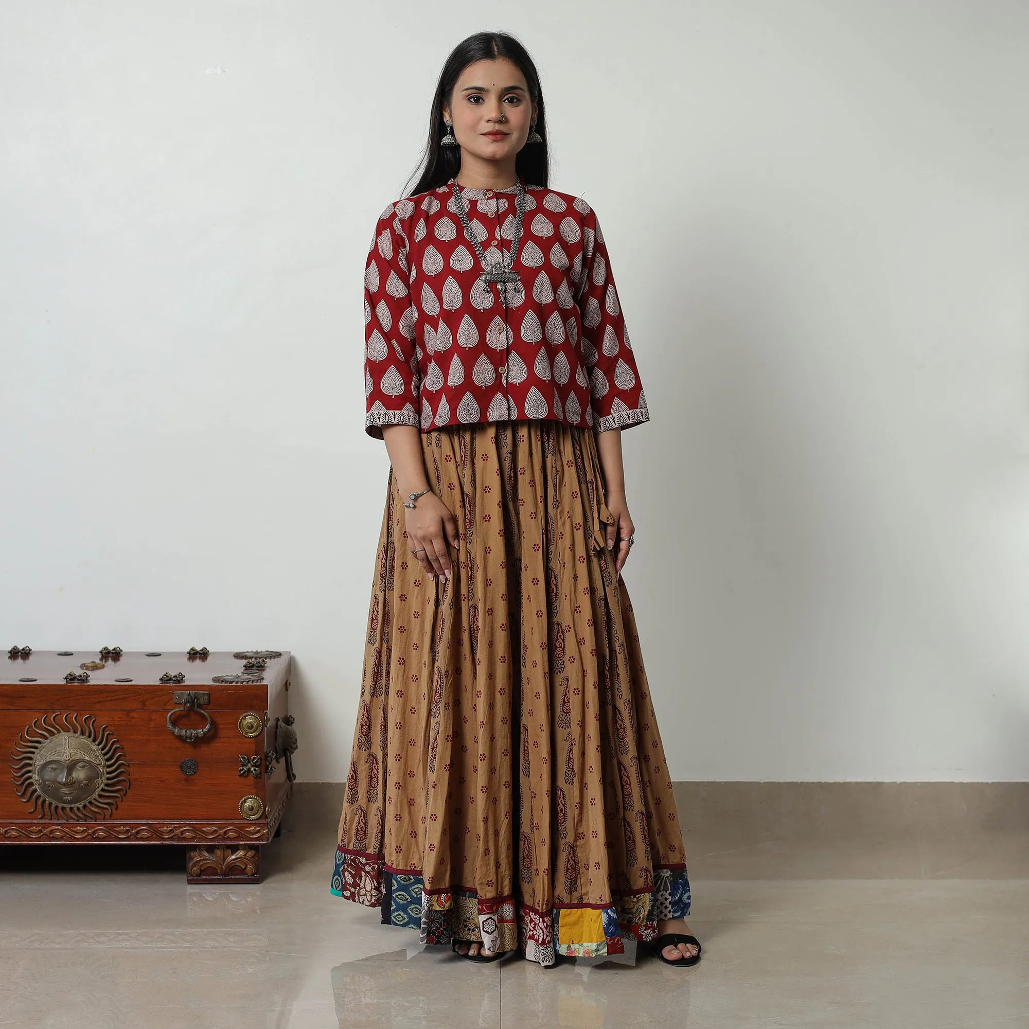 Brown - Bagh Print Skirt with 24 Kali Patchwork 16