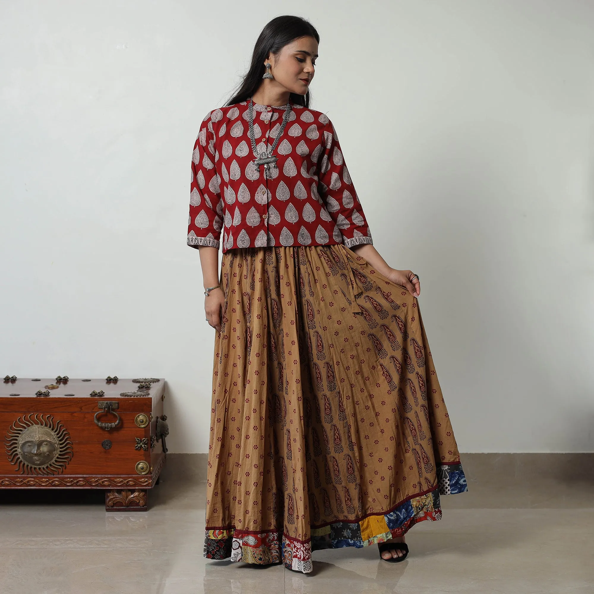 Brown - Bagh Print Skirt with 24 Kali Patchwork 16