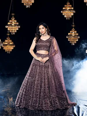 Burgundy Lehenga Embellished with Sequins and Dimond Shape Design and paired with Dupatta