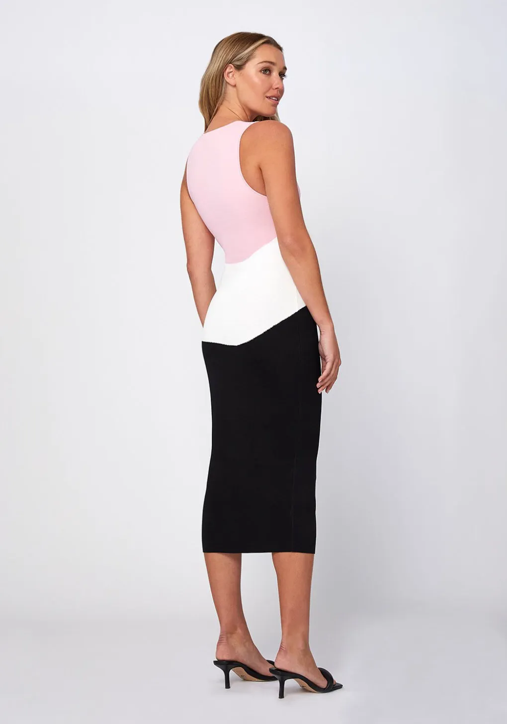 By Johnny Tess Tri Colour MIDI Dress - pink/white/black